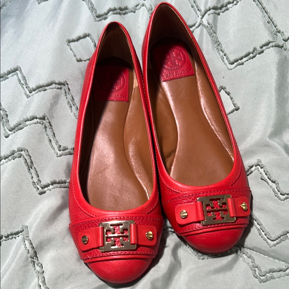 Tory Burch Red Leather Ballet Flats
